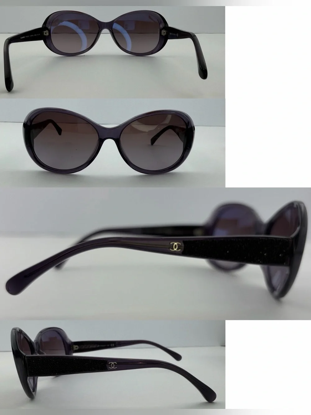 Authentic ~ Vintage ~ CHANEL Purplish Acetate Oval w/Crystal Sunglasses ~ 5165-B